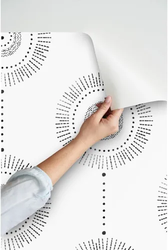 Vista 3 de Spoonflower Boho Geometric Pre-Pasted Removable Wallpaper Sample 12" x 24" Watercolor Circles Abstract Neutral Self-adhesive, removable and