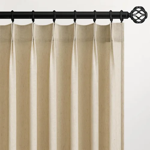 Vista 29 de Topfinel 2 paneles de cortinas plisadas de lino beige y blanco de 63 pulgadas de largo, para dormitorio y sala de estar, cortinas semitransparentes