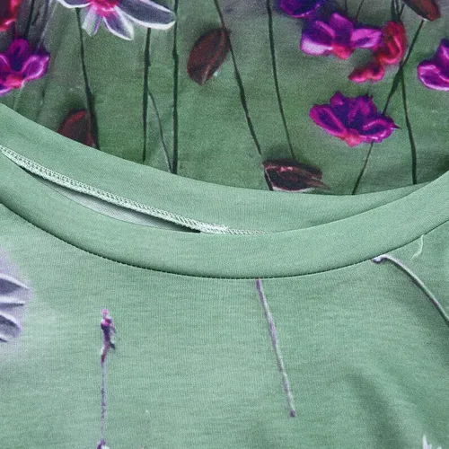 Vista 3 de XOOPIT Blusa de manga larga con cuello redondo y estampado de flores para mujer, manga larga