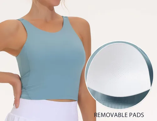 Vista 4 de THE GYM PEOPLE Brasier deportivo sin mangas para mujer, para entrenamiento, correr, yoga, recortado, con relleno extraíble
