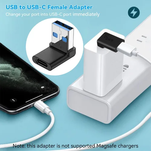 Vista 9 de Herfair Adaptador USB C a A de 90 grados, paquete de 2 unidades de ángulo recto USB3.2 Tipo-C hembra a un macho convertidor vertical de puerto USB