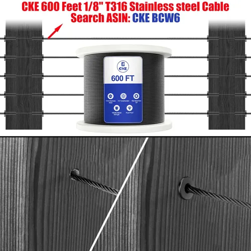 Vista 4 de CKE Paquete de 50 fundas protectoras de acero inoxidable negras T316 para sistema de barandilla de cubierta de cables de 1/8 pulgadas, funda