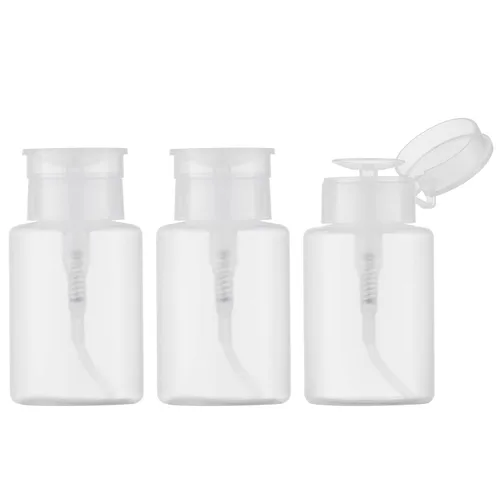 Vista 6 de 3 botellas removedoras de esmalte de uñas, dispensador de alcohol con bomba de empuje de 5.3 onzas, recipientes vacíos de acetona de maquillaje 3rosa