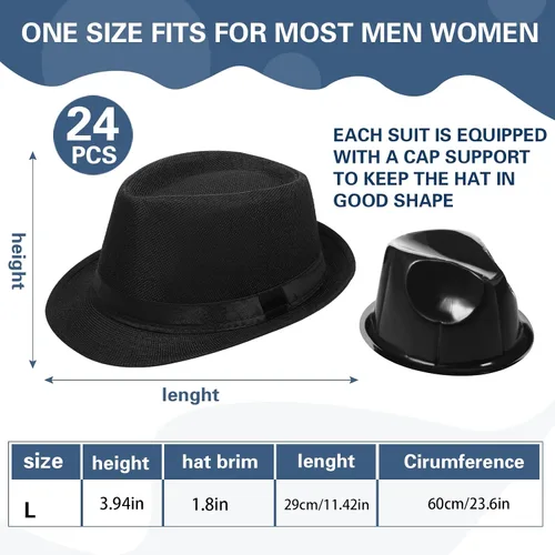 Vista 2 de Lasnten Paquete de 24 sombreros Fedora de los años 20 a granel para hombres, sombreros de ala corta, sombreros de Panamá para hombres y mujeres