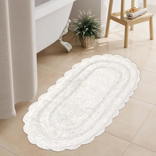 Vista 41 de Chardin home Alfombra de baño de ganchillo beige, alfombra de baño ovalada 100% algodón con borde de ganchillo artesanal hecho a mano, alfombra