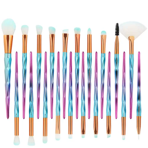 Vista 3 de Juego de 20 brochas de maquillaje de ojos, sombra de ojos, delineador de ojos, corrector de cejas, brochas de mezcla, mango de diamante y cabello