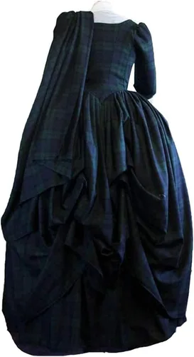 Vista 2 de Women's Scottish Highland Dress Claire Fraser Costume Plaid Dress Tartan Dress with Shawl from Outlander
