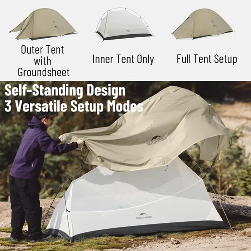 Vista 2 de Naturehike Cloud up Pro - Tienda de campaña ultraligera para 1/2/3 personas, tienda de campaña para mochileros de 3 estaciones, impermeable para un