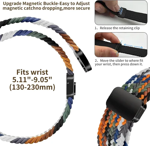 Vista 5 de Correa trenzada compatible con Fitbit Versa 4 bandas para mujer/Versa 3/Sense 1/Sense 2, cierre magnético, tela de nailon con correas de hebilla