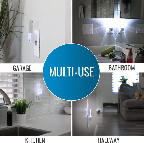 Vista 6 de HealthSmart Luz nocturna LED compacta, paquete de 2, tecnología de luz suave cálida, sensor de encendido/apagado automático, diseño moderno delgado