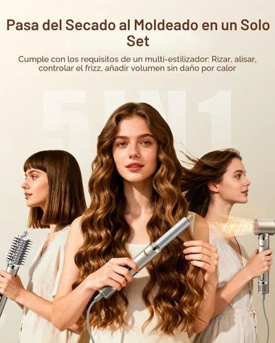 Vista 2 de Tqcir Cepillo secador de pelo profesional 5 en 1, potente multiestilizador con rizadores de envoltura automática, secado rápido, rizado, alisado