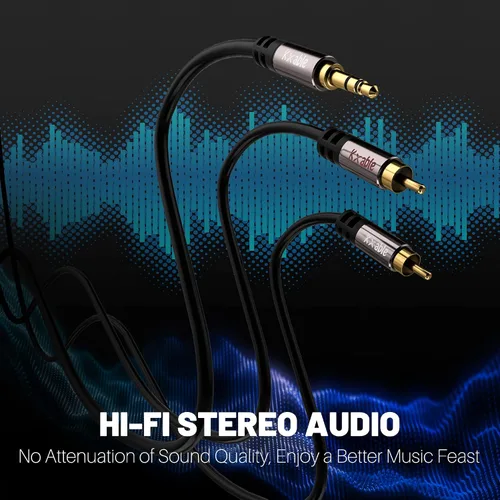 Vista 3 de Paquete de 2 cables de 3.5mm a RCA de 4 pies, adaptador de audio estéreo macho RCA a auxiliar, cable divisor en Y auxiliar de sonido de alta
