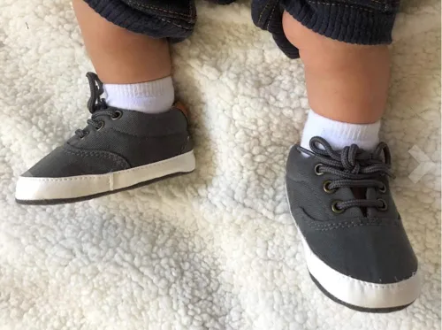 Vista 3 de Tenis unisex de lona para bebés y niñas suela de goma suave tobillo alto zapatos de cuna para niños pequeños para primeros caminos
