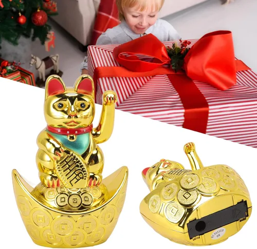 Vista 6 de Focket Maneki Neko japonés de 5.5 pulgadas, funciona con pilas, adornos para el hogar y cafeterías