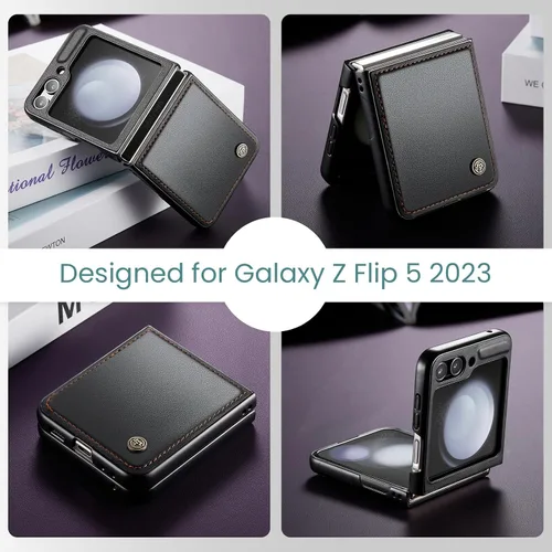 Vista 7 de Funda para Samsung Galaxy Z Flip 5, funda de piel sintética de alta calidad, antiarañazos, delgada, a prueba de golpes, funda protectora
