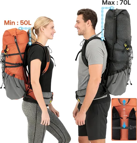 Vista 2 de Night Cat Backpcack de senderismo de marco interno: 50l - 70l Mochila Negro