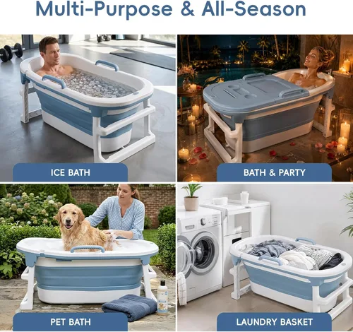 Vista 9 de Foldable Bathtub for Adults Portable Collapsible Soaking Tub Blue