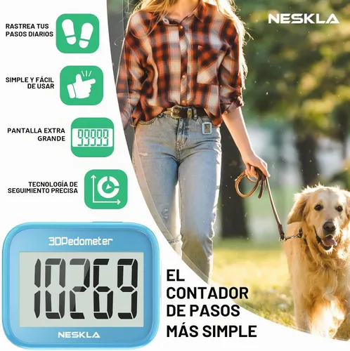 Vista 2 de 3D Pedometer, Simple Step Counter with Large LCD Display for Walking Azul cielo