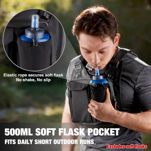 Vista 9 de JXFUKAL Chaleco para Correr, Mochila de Hidratación Ligera con Vejiga de Agua de 2L, Paquete de Hidratación Reflectante, Bolsa Táctica para el Pecho