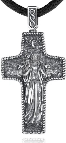 Vista 28 de EUDORA Medalla de plata de ley S925 con collar de San Patrono para mujeres A01-Saint Benedict Medalla
