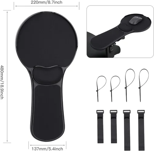 Vista 2 de Alfombrilla de mouse ergonómica mejorada para silla, bandeja de mouse ajustable con cojín de muñeca, alfombrilla de mouse para brazo de silla