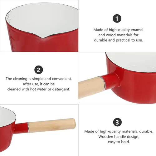 Vista 4 de Esmalte Leche Stockpot Mango Alimentos Bebé Cocina Olla Hogar Cocina Varios Colores Antiadherente Fácil Caño