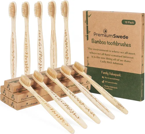 Vista 9 de Cepillos de dientes de bambú cerdas suaves para adultos, paquete de 8 cepillos de dientes de bambú ecológicos envueltos individualmente, cepillo