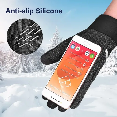 Vista 5 de Guantes de invierno para hombres y mujeres, para pantalla táctil para clima frío, antideslizantes, guantes cálidos con forro térmico de punto suave