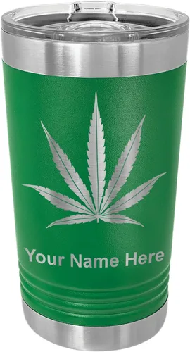 Vista 11 de LaserGram Vaso de pinta aislado al vacío de 16 onzas, hoja de marihuana, grabado personalizado incluido (negro)