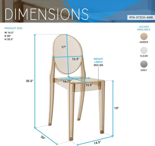 Vista 2 de Sillas apilables de acrílico fantasma para eventos, juego de 4 (ámbar)