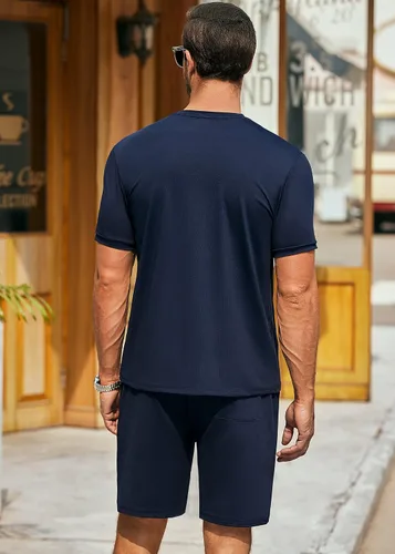 Vista 3 de COOFANDY Conjunto corto de 2 piezas para hombre, camiseta de manga corta y pantalones cortos, conjunto deportivo casual deportivo