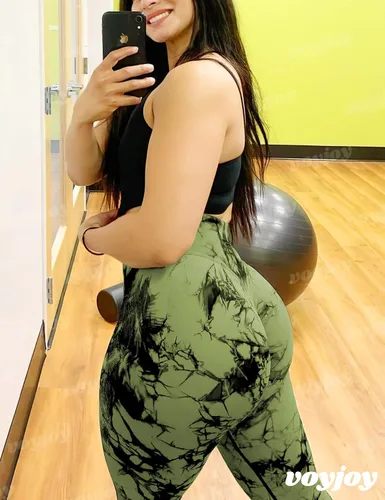 Vista 4 de VOYJOY Leggings sin costuras de teñido anudado para mujer pantalones de yoga de cintura alta mallas elásticas con levantamiento de glúteos