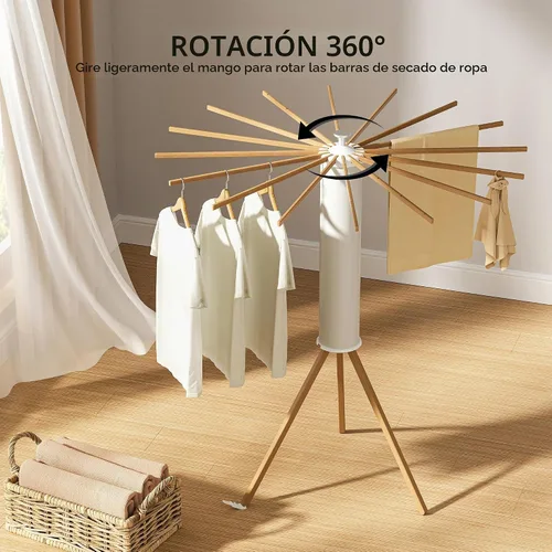Vista 3 de SUNOUTLY Estante de Secado de Ropa con Trípode, Estante para Ropa Portátil y Plegable que Ahorra Espacio para Secar Ropa - Estante Secador de Ropa