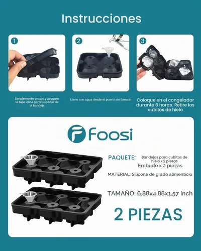Vista 7 de Moldes para cubitos de hielo con forma de diamantes, moldes de silicona transparentes con forma de diamante grande, 2 pulgadas, forma de diamante