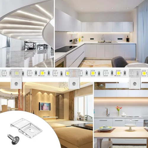 Vista 6 de Hysmigor - Clips de tira de luces transparentes, autoadhesivos con soporte de montaje de tornillos, 50 clips de fijación LED fuertes y tornillos