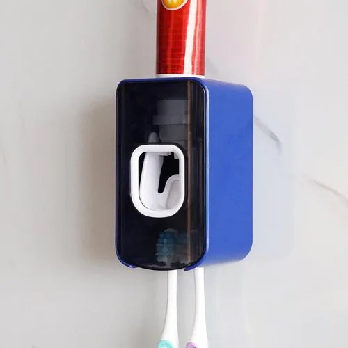 Vista 11 de Soporte de plástico para cepillos de dientes de 2 ranuras y dispensador de pasta de dientes montado en la pared, exprimidor automático de pasta
