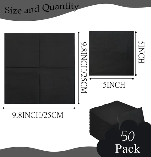 Vista 2 de Servilletas de cóctel negras de 2 capas, servilletas de bebidas, servilletas de postre, servilletas de papel desechables para bodas, fiestas