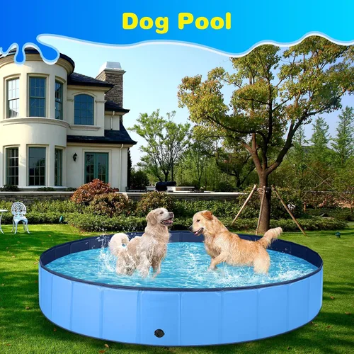 Vista 6 de Jecoo - Piscina para perros grandes, 63 x 12 pulgadas, piscina para niños, de plástico duro, plegable, bañera portátil de exterior, piscina