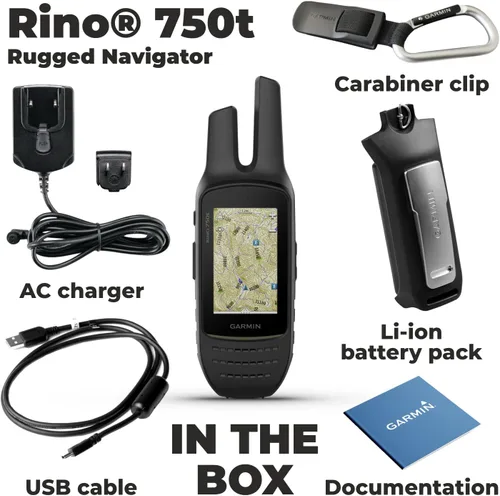 Vista 6 de Garmin Rino 750t Radio Navigator bidireccional con mapeo Topo con paquete Wearable4U E-Bank, 2.6 x 7.9 x 1.6 pulgadas