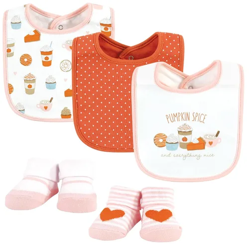 Vista 39 de Hudson Baby Conjunto de babero y calcetines unisex de algodón para bebé, Tamaño único Chica Calabaza