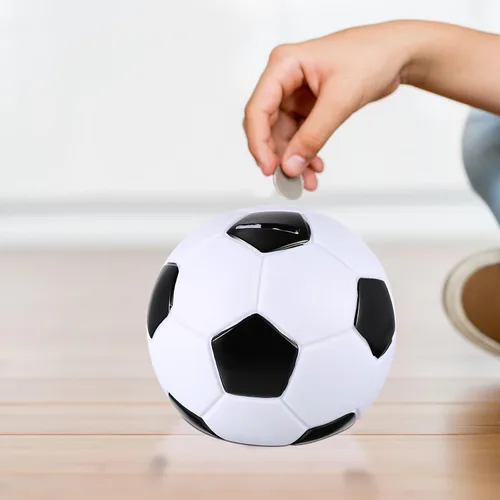 Vista 8 de Kisangel - Alcancía de fútbol para niños y niñas, pelota de fútbol, monedas, decoración del hogar, 5.90 pulgadas, lindo dinero de dibujos animados