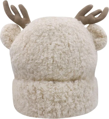Vista 6 de MOSSTYUS Gorro de invierno con diseño de alce de reno cálido, gorro de punto de cornamenta de Navidad, gorro de calavera de esquí para mujeres