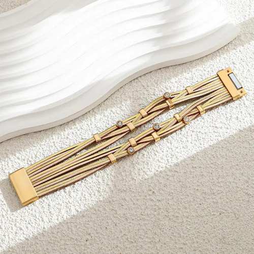 Vista 6 de Pulseras de cuero para mujer, estilo bohemio, multicapa, con cuentas de cristal, hechas a mano, apilables, de cuero, joyería