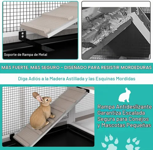 Vista 4 de Ketive - Conejera de 2 niveles con ruedas, jaula para animales pequeños para interiores y exteriores