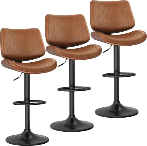 Vista 27 de YaFiti Taburetes de bar ajustables, modernas sillas giratorias de piel sintética con respaldo, taburetes de isla de cocina sin brazos, color negro