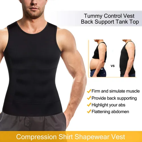 Vista 4 de Ursexyly Camisa de compresión para hombre, chaleco moldeador de capa base, chaleco con control de abdomen, camiseta sin mangas