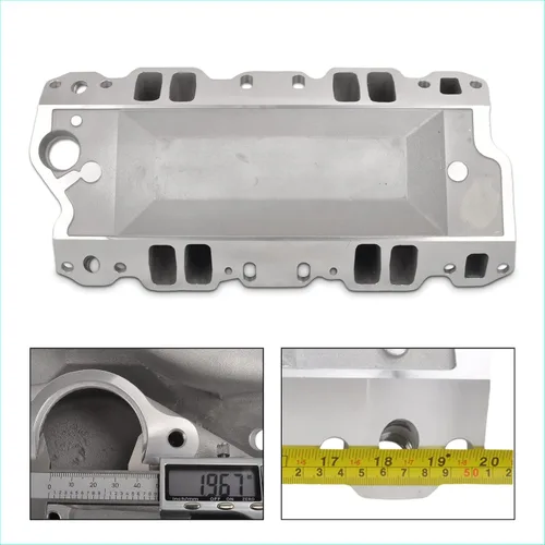 Vista 3 de Colector de admisión de doble plano satinado Compatible con SBC de bloque pequeño Chevy 265 350 400 de 1956-1986