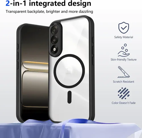 Vista 579 de Funda magnética transparente compatible con Xiaomi 17T, color negro 2 en 1 PC + TPU cubierta de teléfono a prueba de golpes, carcasa protectora