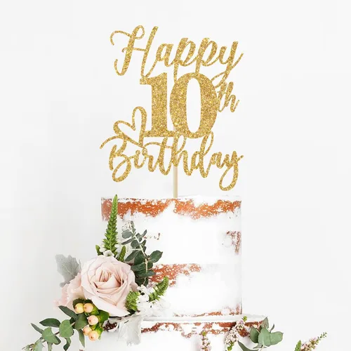 Vista 3 de Decoración para pastel de cumpleaños número 10, decoraciones de cumpleaños número 10, doble dígito, Hello 10, suministros para fiesta de cumpleaños
