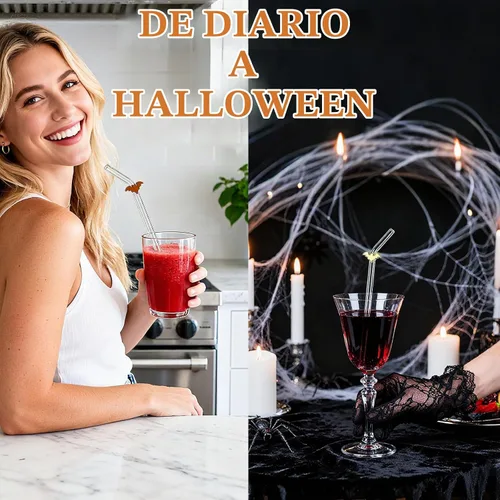 Vista 4 de Pajitas de cristal hechas a mano con dije de murciélago – Pajitas de borosilicato dobladas reutilizables de 9 pulgadas para vasos de 16 oz/20 onzas